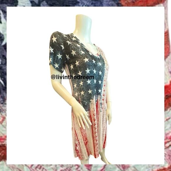 NWT David Cline V-Neck Short Sleeve T-Shirt Dress SZ Small Patriotic $119 - Picture 9 of 16